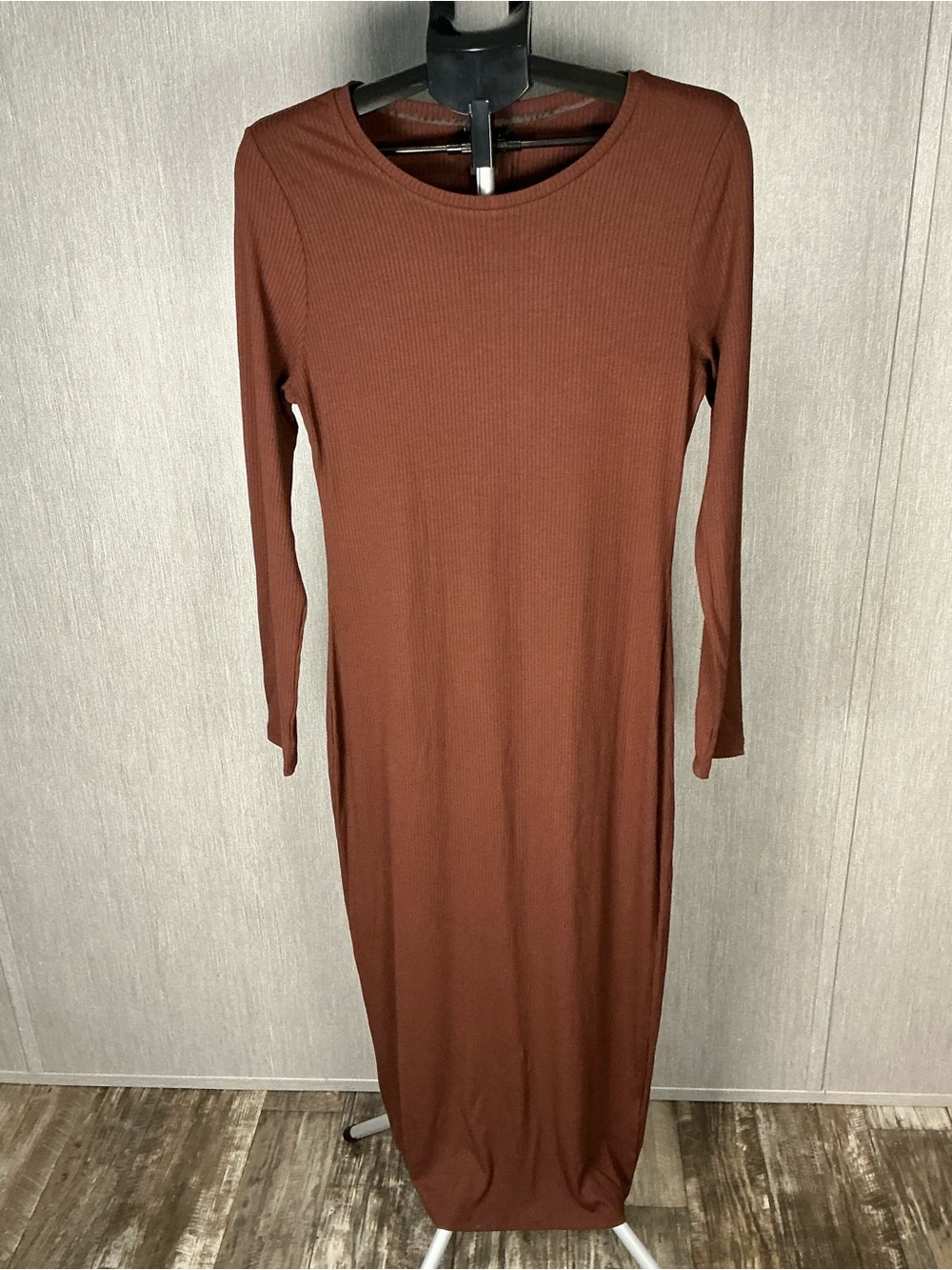Desigual Long Sleeve Ribbed Maxi  Dress in Dark Brown - Picture 2 of 12